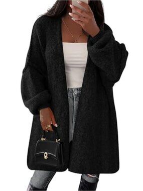 Oversized Long Knit Cardigan Sweater Open Front Mid-Thigh Coat